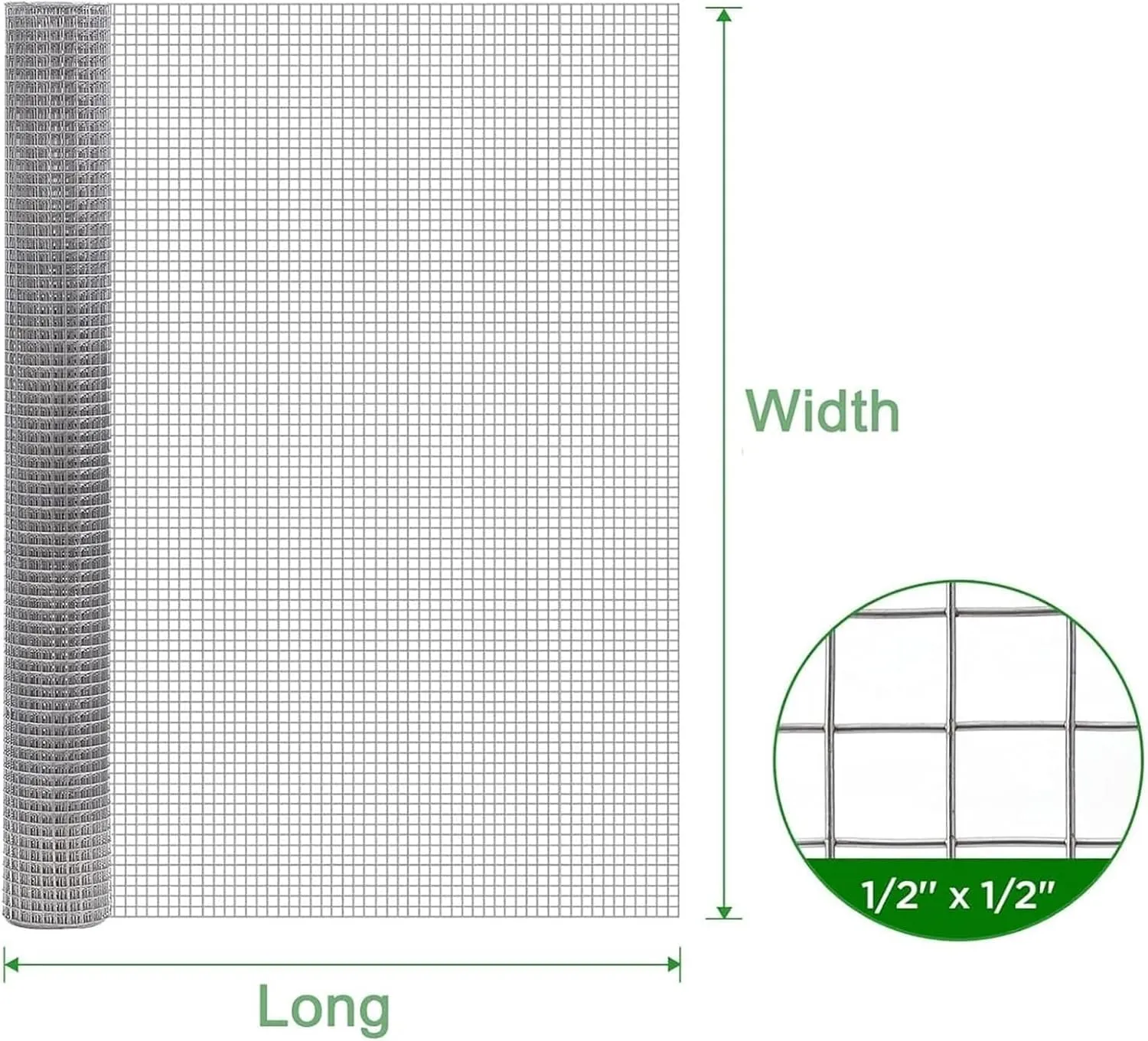 304 Stainless Steel Welded Wire Mesh, Hardware Cloth, 1/2 Inch Tree Guard Fence Roll, Garden Fencing, Poultry, Chicken Coop, Snake (1.5m x 10m)(1.5mX15m(49.2ft))