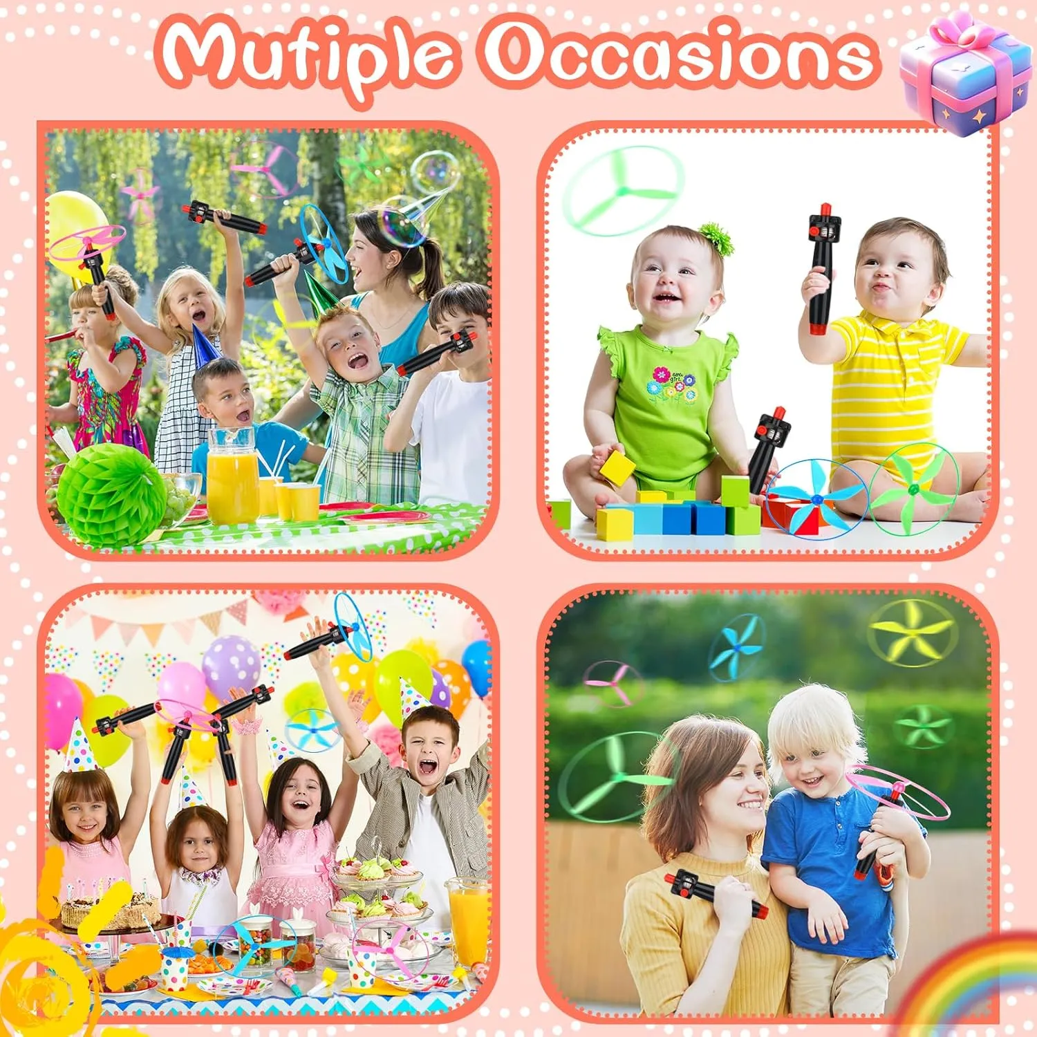 36 Pcs Flying Saucer Flying Disc Toy Helicopter Toy Disco Flyers Include 12 String Launchers and 24 Flying Saucer Flying Disc Launcher Flying Toys Little Teens Outdoor Activity Birthday Favors