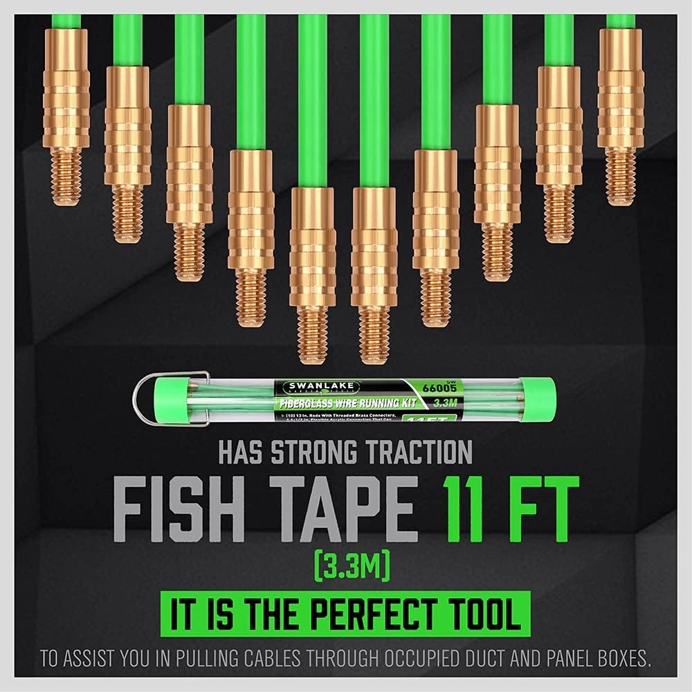 3.3m Fiberglass Electricians Push Pull Rods 4mm - Non-Conductive Cable Installation Tools