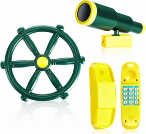 3 Pcs Playground Accessories for Kids Outdoor Swing Set Accessories Playground Equipment Pirate Plastic Ship Wheel Toy Telescope Telephone Backyard Outdoor Playhouse Climbing Equipment(Yellow, Green)