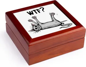 3dRose, Funny Cute Dead Cat Says What the Heck WTF Satire, Jewelry Box 5.5x5.5 inch with 4 inch tile