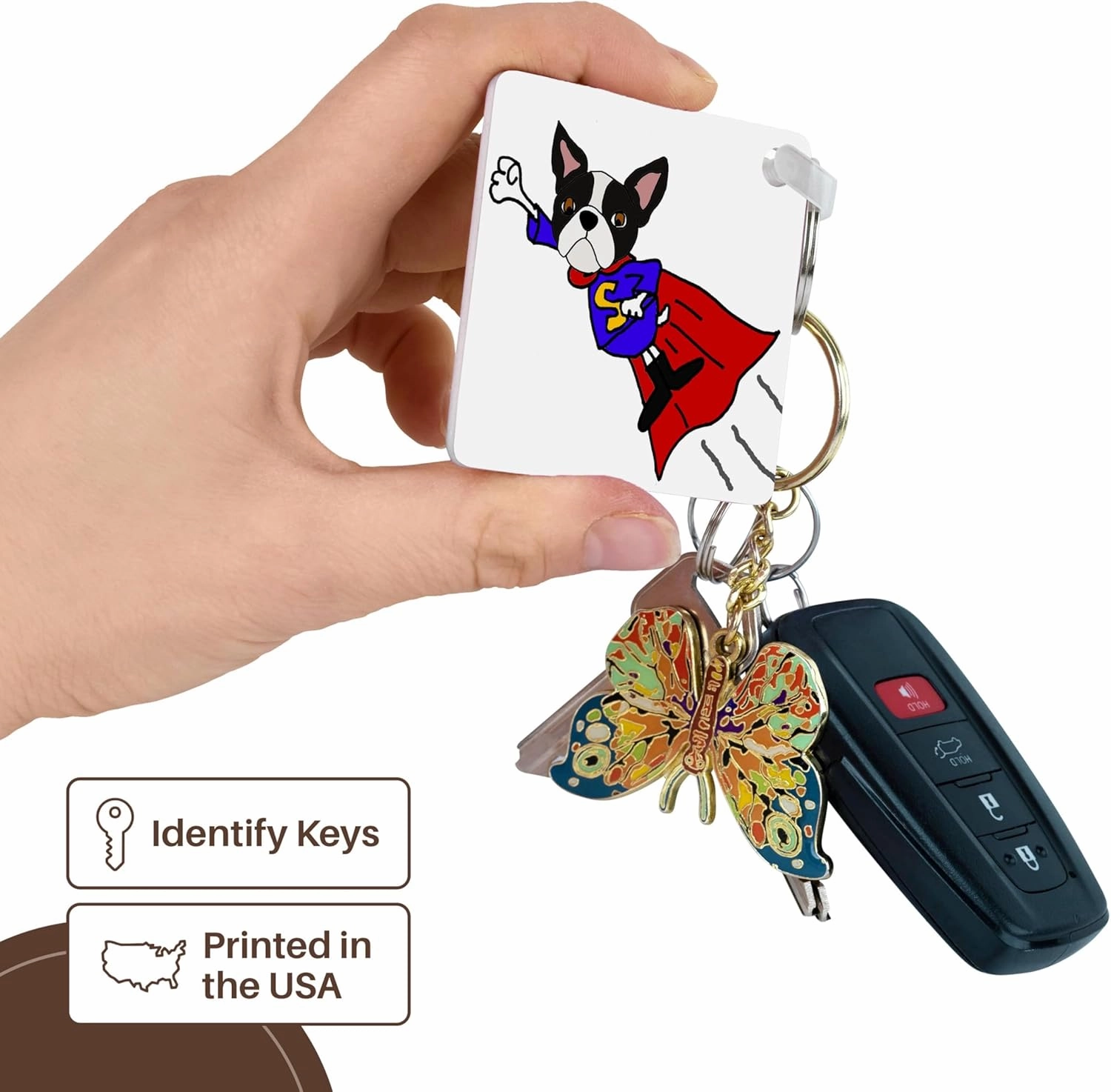 3dRose, Cute Funny Boston Terrier Puppy Dog Flying Superhero, Key Chain