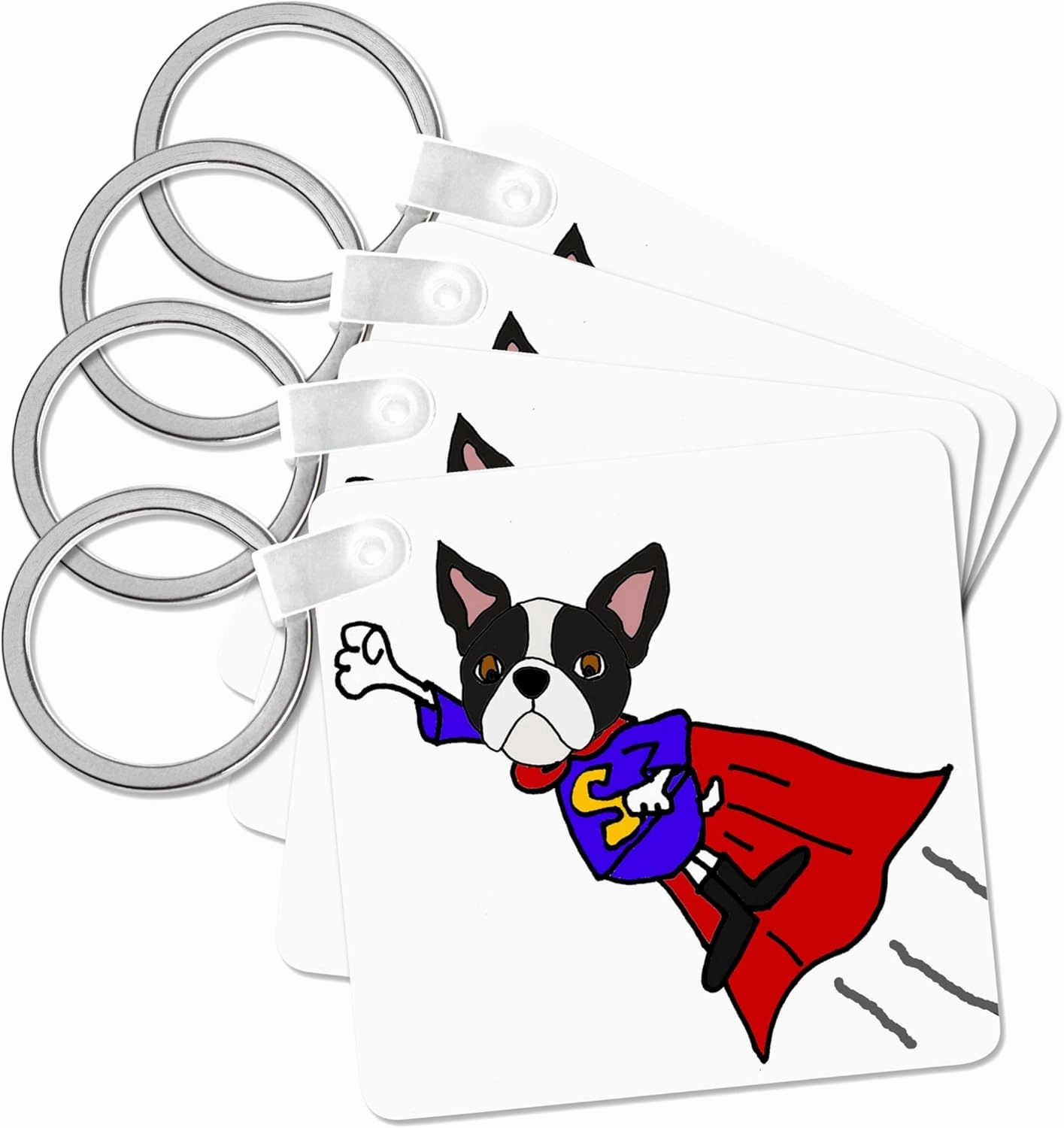 3dRose, Cute Funny Boston Terrier Puppy Dog Flying Superhero, Key Chain