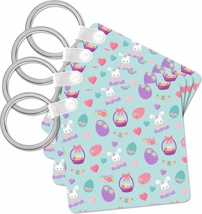 3dRose, Cute Pink, Purple, and Light Blue Easter Eggs, Baskets and Bunnies, Key Chain