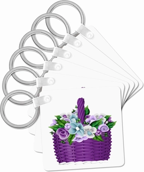3dRose, Cute Purple Basket Of Flowers Illustration, Key Chain