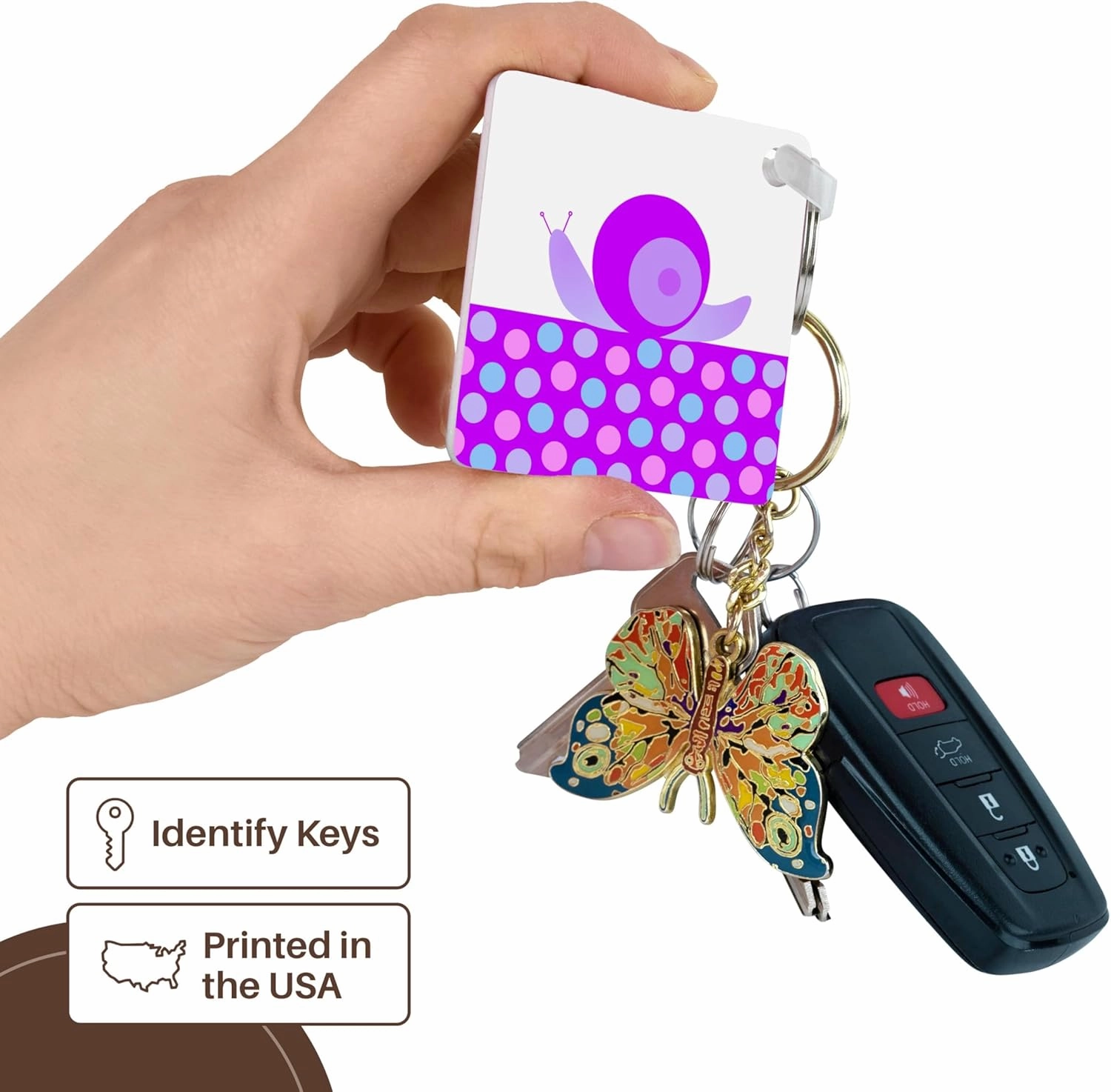 3dRose, Cute Purple Snail on Polka Dot Trail, Key Chain