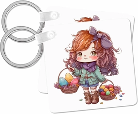 3dRose, Cute Red Headed Girl Holding Two Easter Baskets, Key Chain