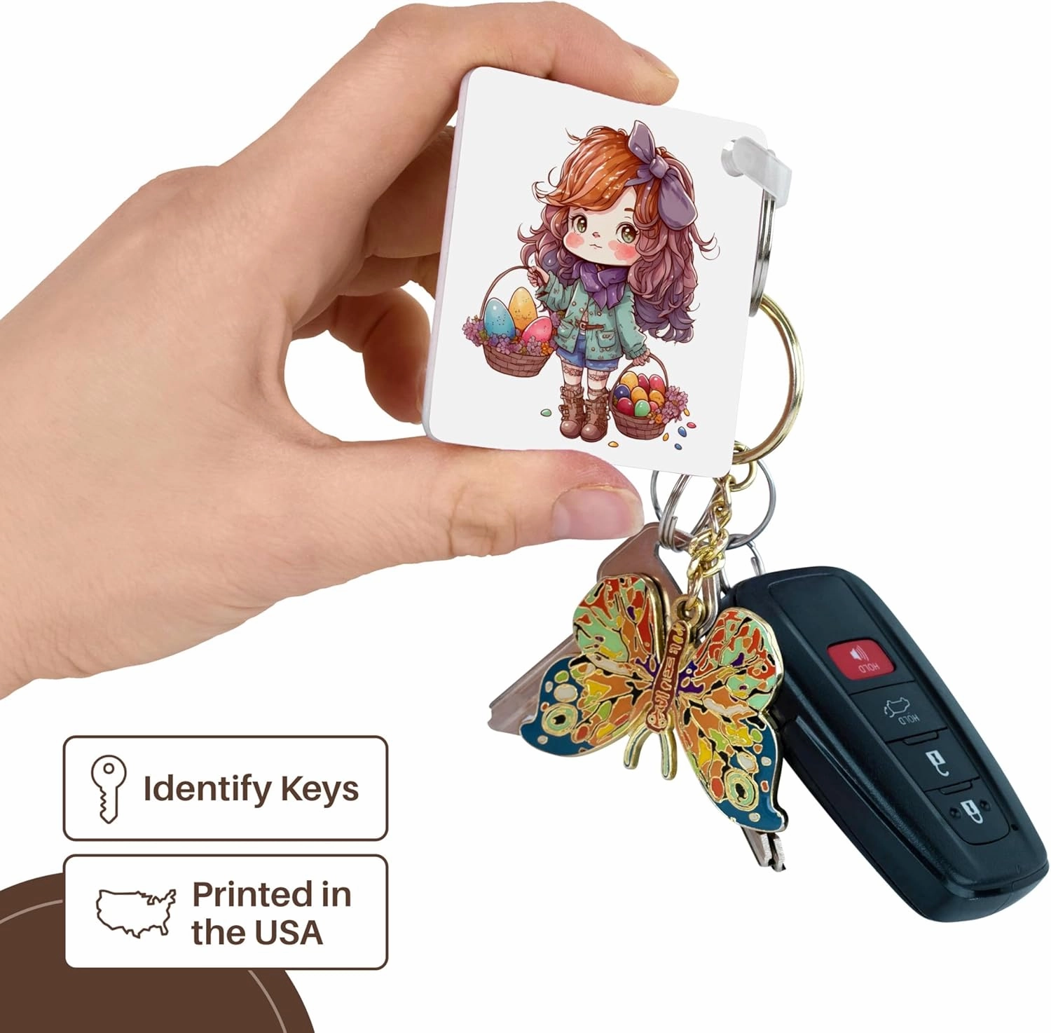 3dRose, Cute Red Headed Girl Holding Two Easter Baskets, Key Chain