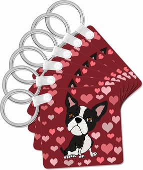 3dRose, Funny Cute Boston Terrier Dog and Heart Love Pattern Abstract, Key Chain