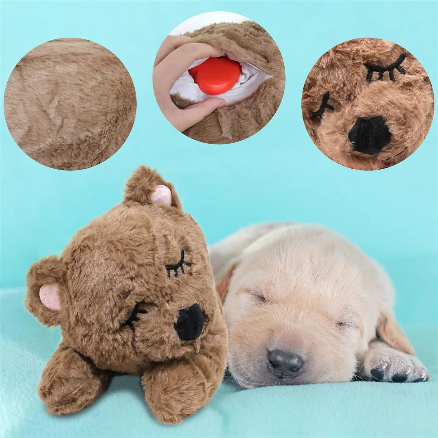 3T group Heartbeat Puppy Toy Sleep Aid for Dogs Heartbeat Toy for Puppy Stuffed Animal with Heartbeat for Puppies Plush Pillow Anxiety Relief Calming Dog Puppy Essentials Toys (Coffee)