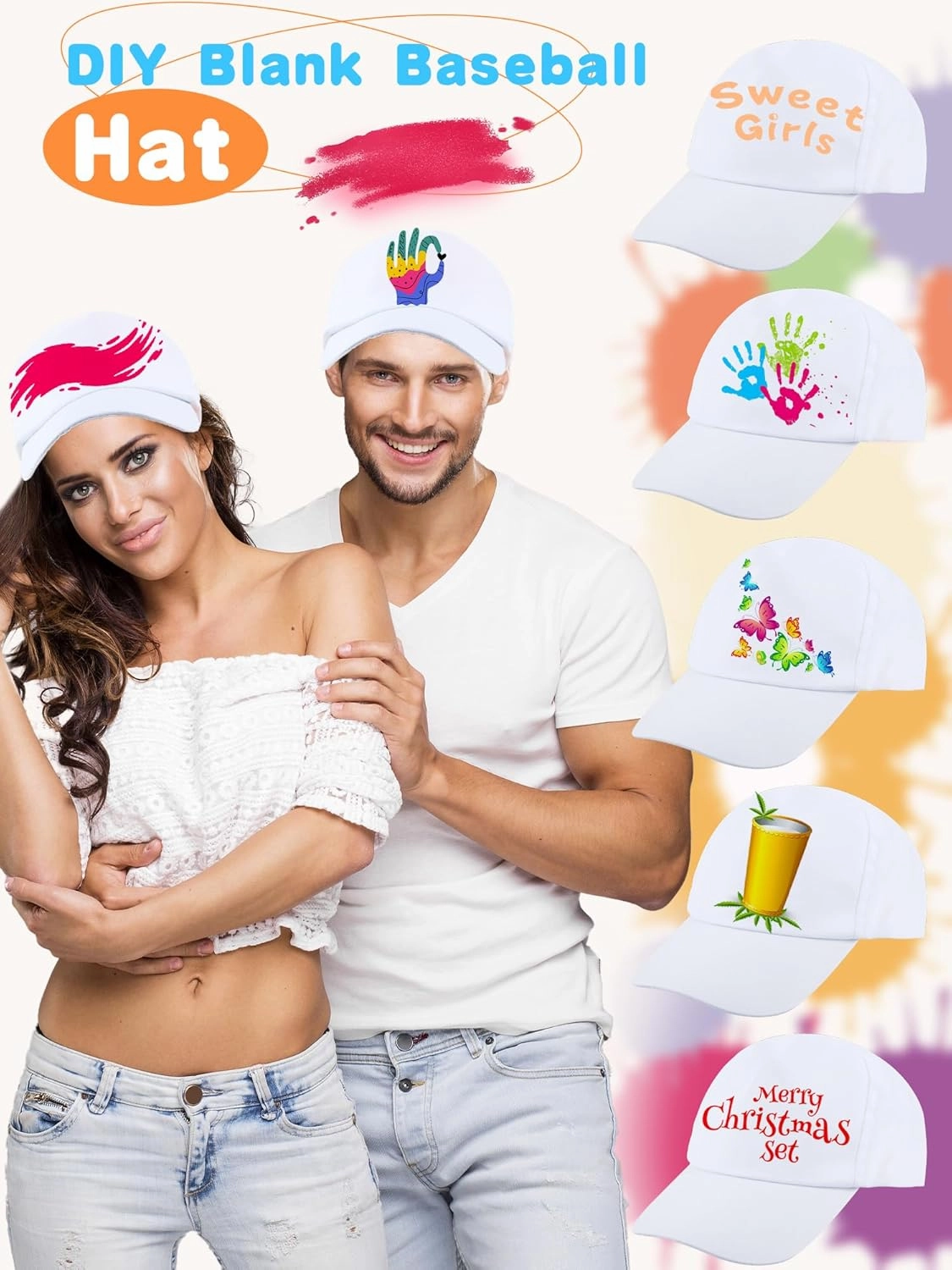 40 Pcs DIY Painting Baseball Caps Adjustable Baseball Hats Plain Blank Cap for Adult Kids Outdoor Sports