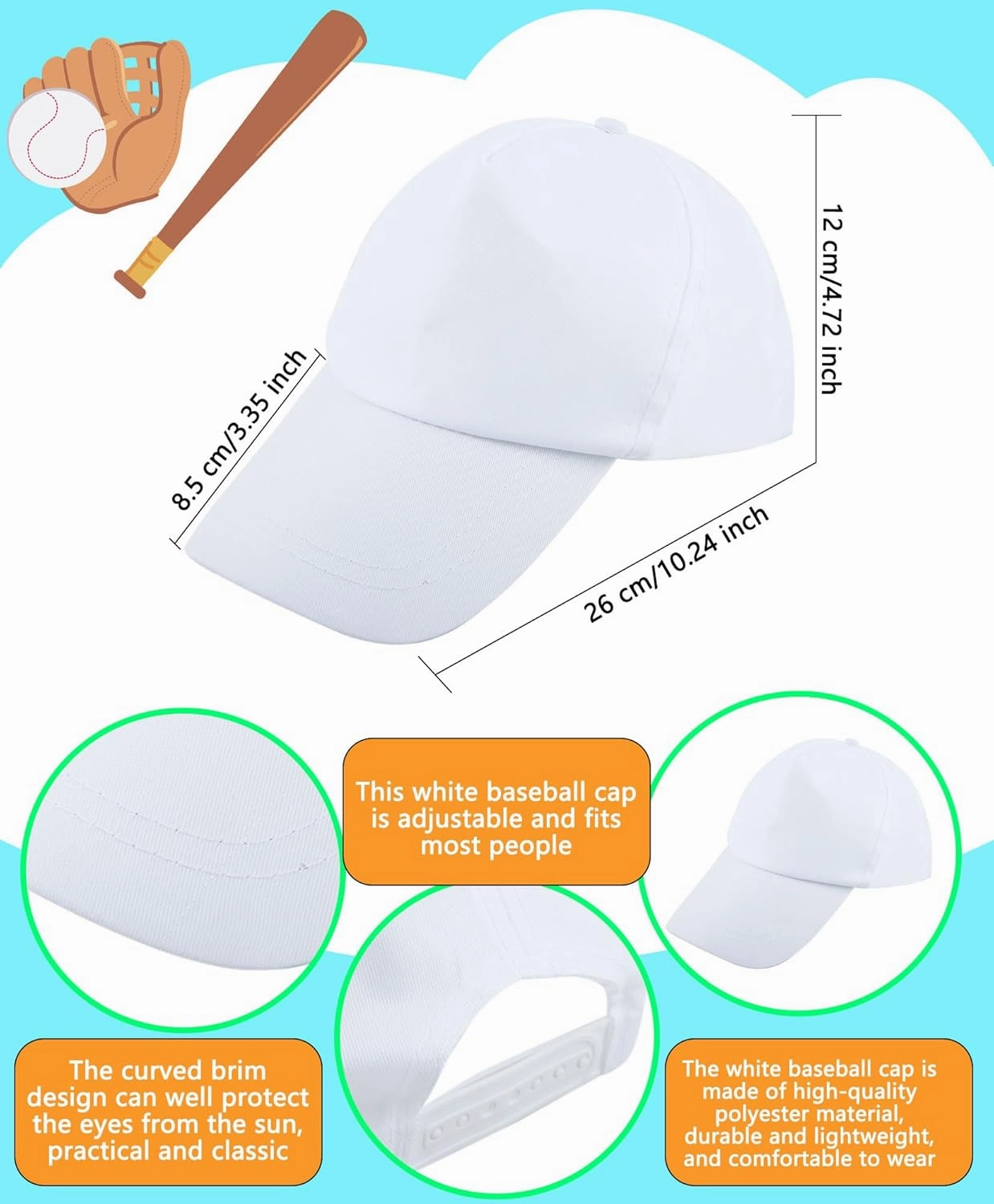 40 Pcs DIY Painting Baseball Caps Adjustable Baseball Hats Plain Blank Cap for Adult Kids Outdoor Sports