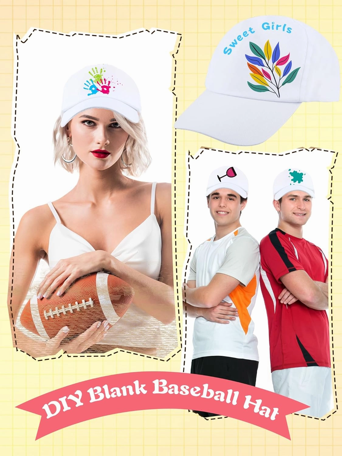 40 Pcs DIY Painting Baseball Caps Adjustable Baseball Hats Plain Blank Cap for Adult Kids Outdoor Sports
