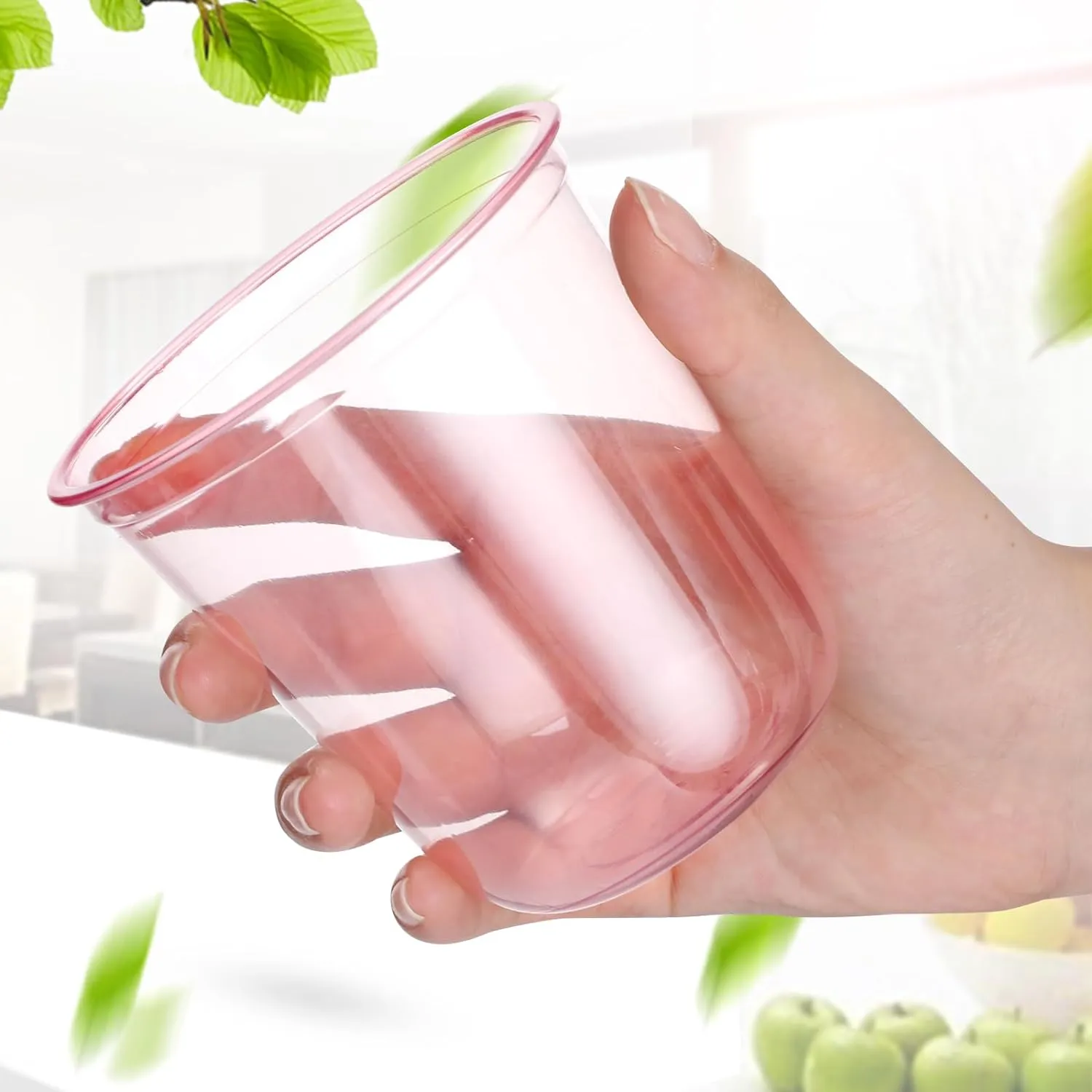 50 Pcs Disposable Stemless Glasses 12oz Crystal Plastic Wine Glasses Clear Classic Pet Cup for Meeting Weddings Birthdays Cocktail Christmas Party Supplies (Pink)