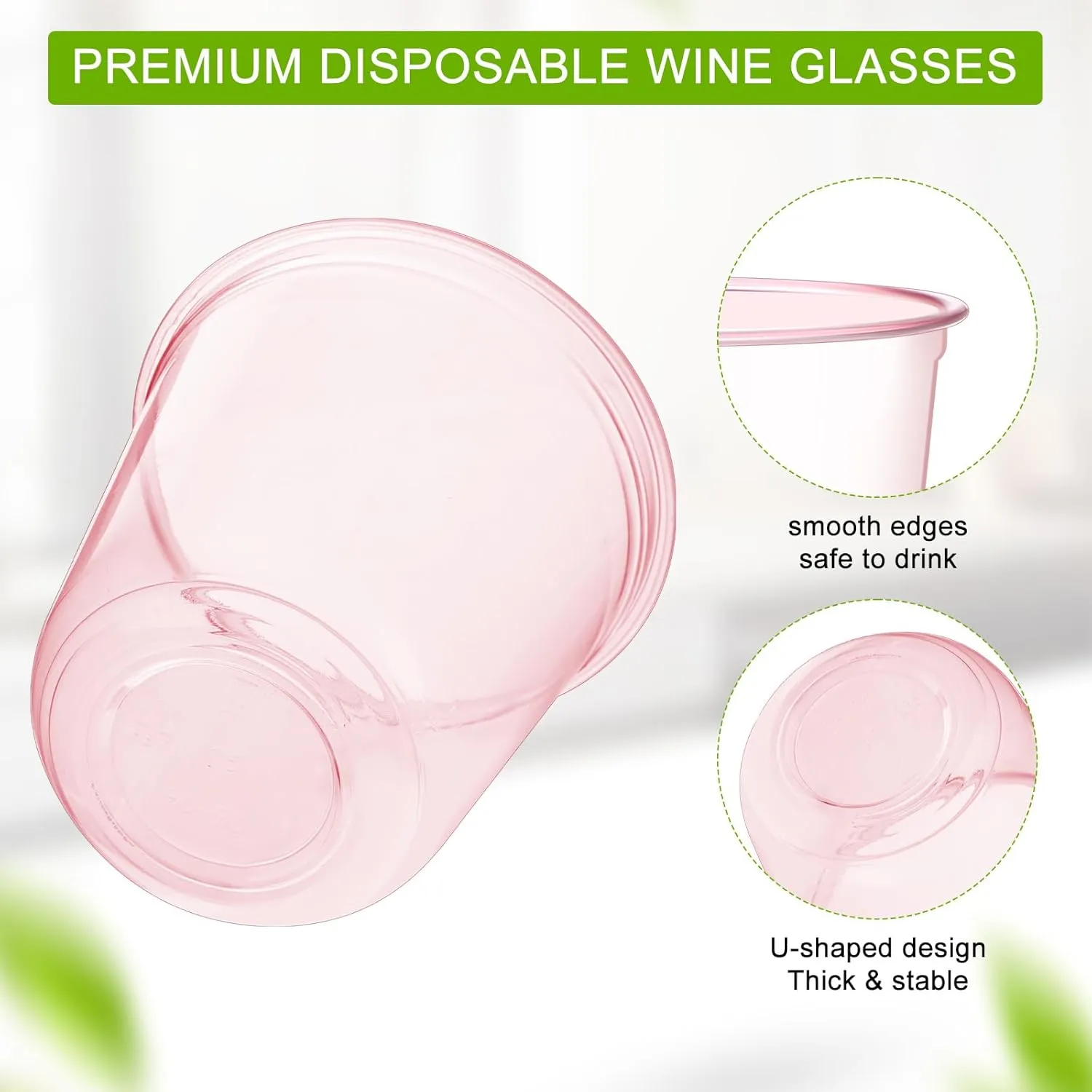 50 Pcs Disposable Stemless Glasses 12oz Crystal Plastic Wine Glasses Clear Classic Pet Cup for Meeting Weddings Birthdays Cocktail Christmas Party Supplies (Pink)