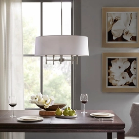 5-Light Drum Shade Chandelier with Adjustable Height and Tiltable Shade, Transitional Design, Silver Finish
