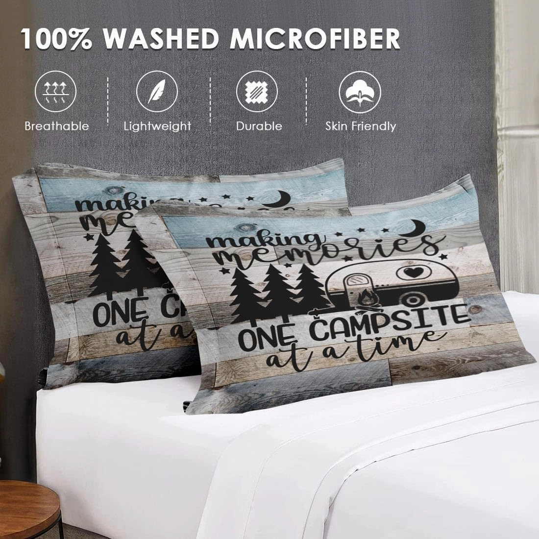5 Pcs Twin Size Comforter Set with Pillowcase & Sham, Inspirational Motivational Bedding Set for Kids and Adults, Retro Wood Camp Camper Bed in a Bag with Flat Sheet and Fitted Sheet