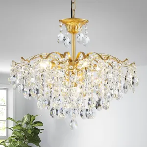 6-Light Crystal Chandelier, Modern Design for Dining Room, Gold Pendant Lighting Fixure for Kitchen, Living Room, Bedroom