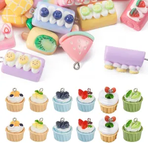 64Pcs Resin Cake Charms Sweet Food Pendants Cute Fruit Dessert Charms for DIY Crafts Bracelet Necklace Earring Jewelry Making