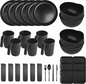67 Pieces Plastic Dinnerware Set for 6, BPA-free Unbreakable Dinnerware Set for 6 People, The Outdoor Camping Tableware Set Suitable for Family Dinners - Dishwasher Safe