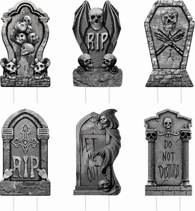6 PCS 16.9" x9.8" Halloween Yard Signs Graveyard Tombstones Halloween Outdoor Decorations, Gravestones Yard Signs with Stakes Scary Lawn Decor Party Supplies