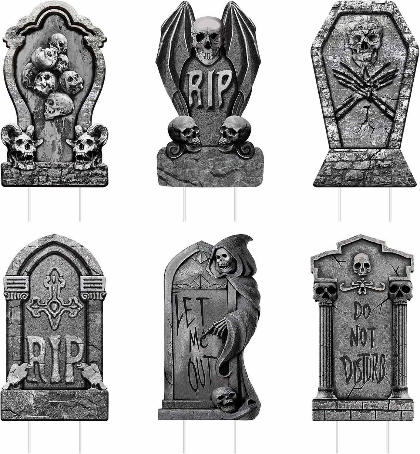 6 PCS 16.9" x9.8" Halloween Yard Signs Graveyard Tombstones Halloween Outdoor Decorations, Gravestones Yard Signs with Stakes Scary Lawn Decor Party Supplies