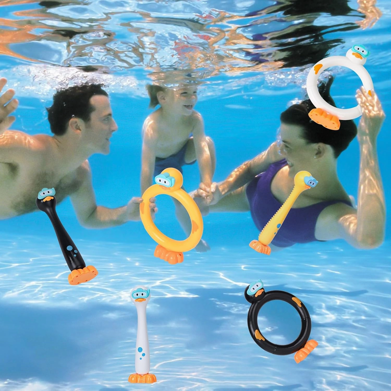 6PCS Swimming Duck Pool Diving Toys Dive Sticks and Diving Rings Set Summer Pool Sinking Toys for Underwater Pool Game for Kids of Ages 3-12 Boys and Girls