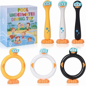 6PCS Swimming Duck Pool Diving Toys Dive Sticks and Diving Rings Set Summer Pool Sinking Toys for Underwater Pool Game for Kids of Ages 3-12 Boys and Girls