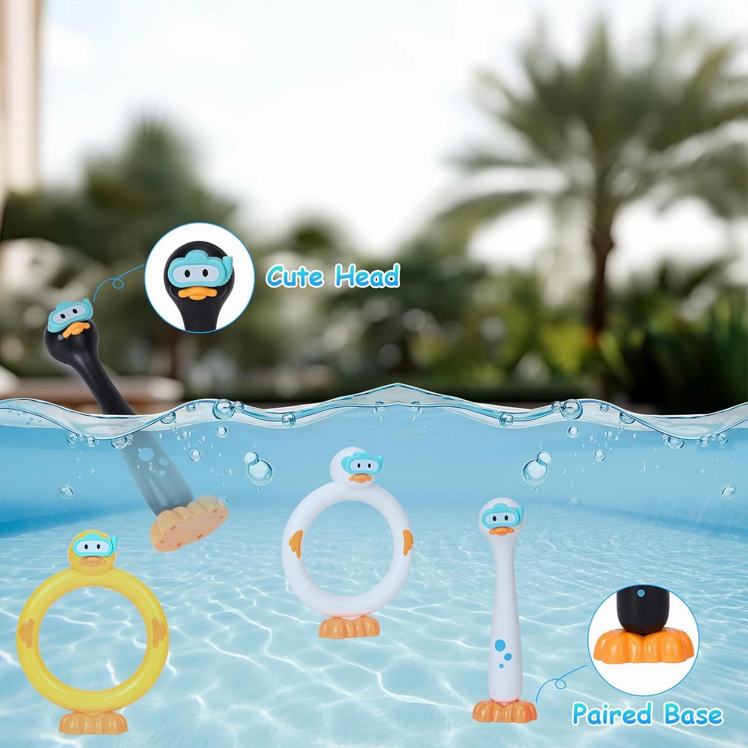 6PCS Swimming Duck Pool Diving Toys Dive Sticks and Diving Rings Set Summer Pool Sinking Toys for Underwater Pool Game for Kids of Ages 3-12 Boys and Girls