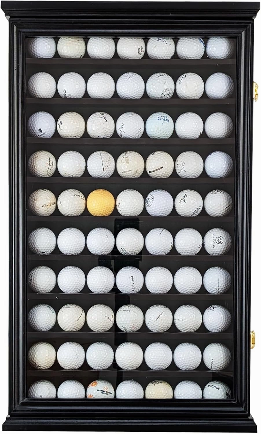 70 Golf Ball Display Case - Wall Mountable Cabinet with UV Protection Acrylic Door, Secure Shelves, and Lockable Latches (Black)