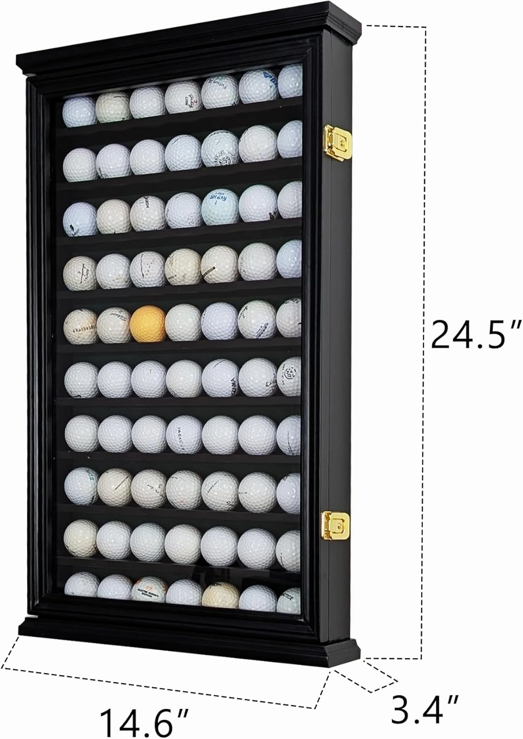 70 Golf Ball Display Case - Wall Mountable Cabinet with UV Protection Acrylic Door, Secure Shelves, and Lockable Latches (Black)