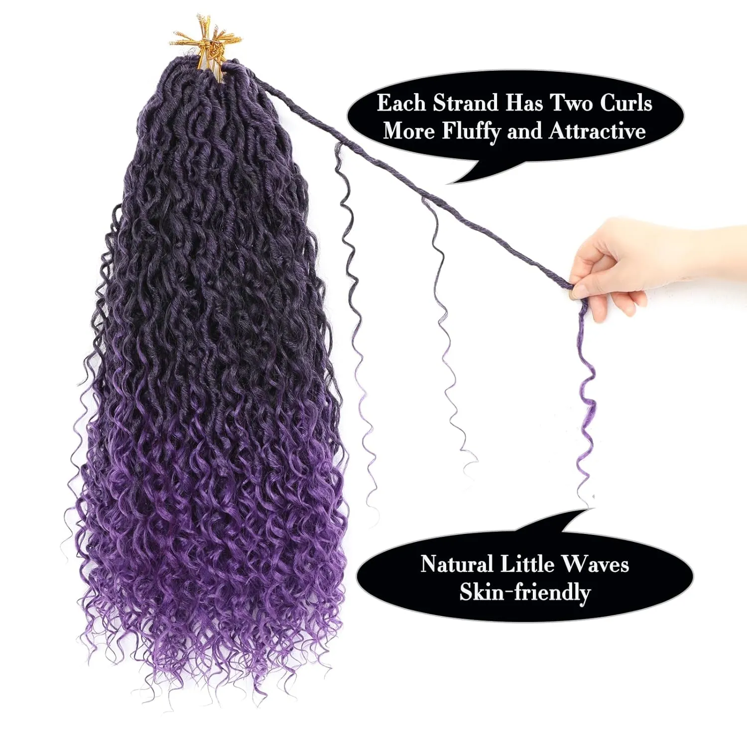 8 Packs Purple Goddess Locs Crochet Hair 18 inch Prelooped River Locs Crochet Hair Boho Faux Locs Crochet with Curly Ends Boho Style Synthetic Hair Extensions(18" 8Packs T1B/purple#)
