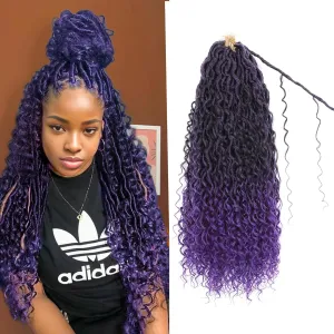 8 Packs Purple Goddess Locs Crochet Hair 18 inch Prelooped River Locs Crochet Hair Boho Faux Locs Crochet with Curly Ends Boho Style Synthetic Hair Extensions(18" 8Packs T1B/purple#)