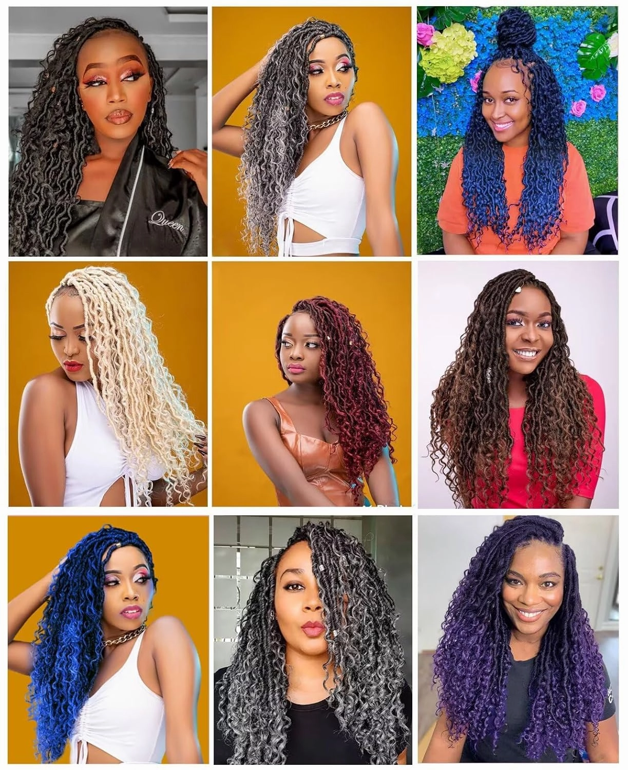 8 Packs New Goddess Locs Crochet Hair 18 Inch Pre-looped River Locs Crochet Hair with Curly Ends Curly Faux locs Braids Hair Boho Style Synthetic Hair Extensions (18" 8Packs T1B/27#)