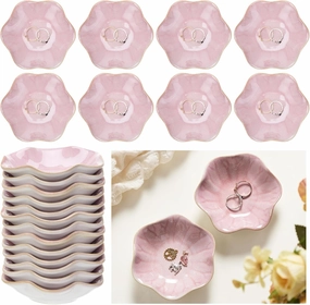 8 Pcs Ceramic Trinket Dish Lotus Leaf Jewelry Tray Small Ring Dish for Earrings, Rings, Jewelry Holder, Key Bowl(Pink)