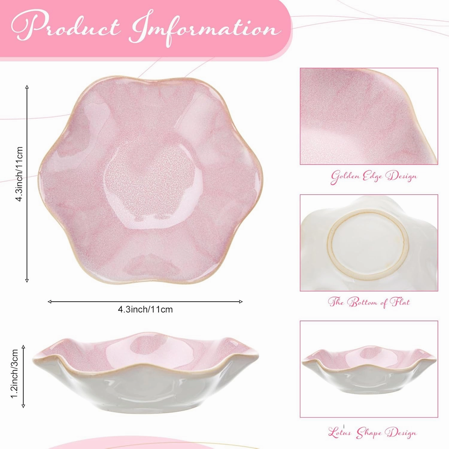 8 Pcs Ceramic Trinket Dish Lotus Leaf Jewelry Tray Small Ring Dish for Earrings, Rings, Jewelry Holder, Key Bowl(Pink)