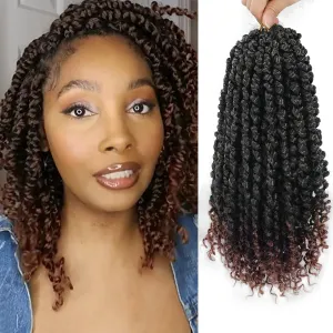 9 Packs Pre-twisted Passion Twist Hair 10 Inch Passion Twist Crochet Hair Ombre Brown Pre Looped Bohemian Short Passion Twist Crochet Braids Hair for Women Girls and Kids (10Inch,T1B/30)