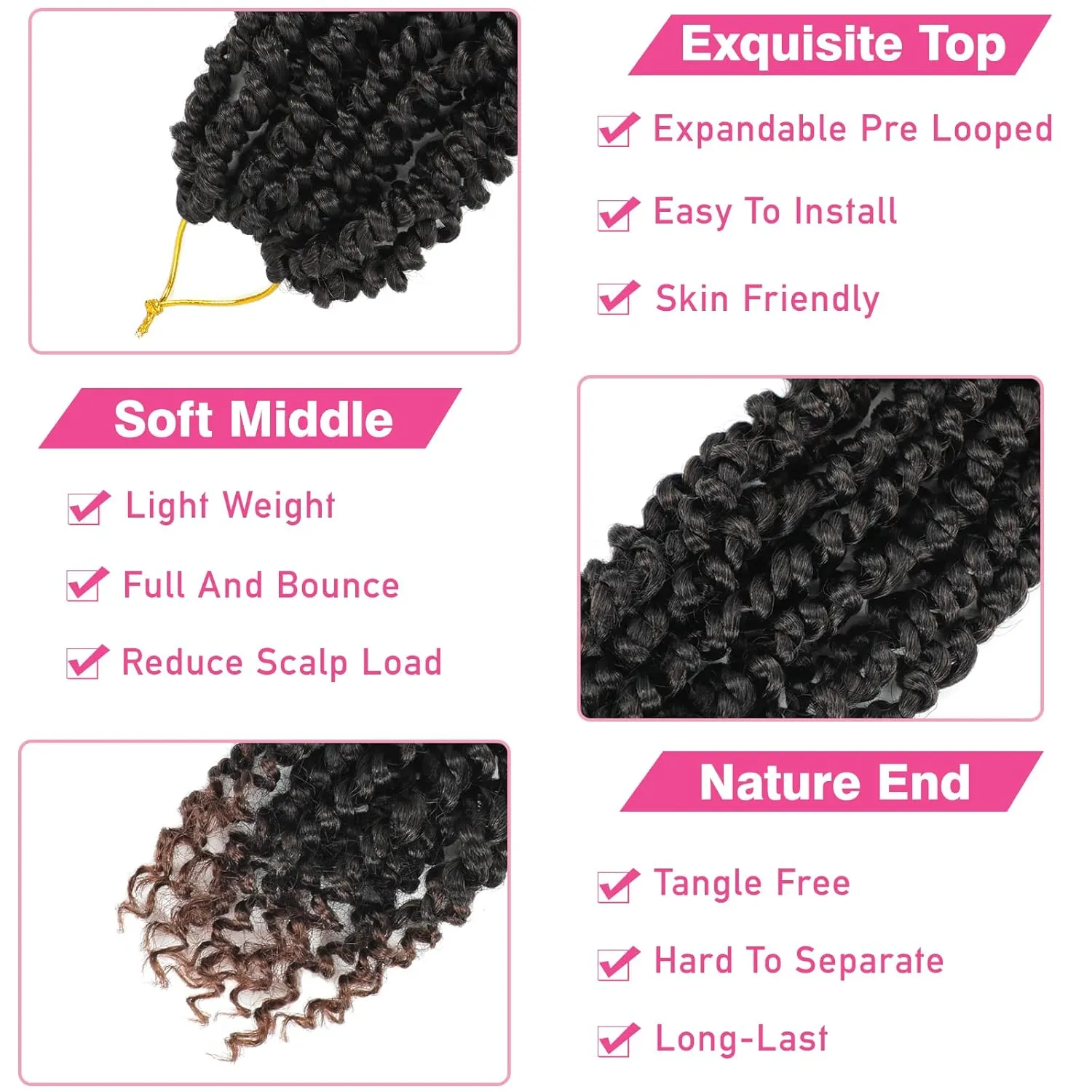 9 Packs Pre-twisted Passion Twist Hair 10 Inch Passion Twist Crochet Hair Ombre Brown Pre Looped Bohemian Short Passion Twist Crochet Braids Hair for Women Girls and Kids (10Inch,T1B/30)
