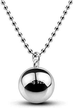 925 Sterling Silver Harmony Ball Necklace Brilliant Chime Bola 20MM Pendant Choker 18" 20" 22" 24" 26" Beads & O-Chain Women Jewelry Gifts For Pet Cats & Dogs (Bead chain, 22 inch)