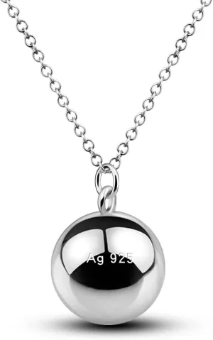 925 Sterling Silver Harmony Ball Necklace Brilliant Chime Bola 20MM Pendant Choker 18" 20" 22" 24" 26" Beads & O-Chain Women Jewelry Gifts For Pet Cats & Dogs (O-chain, 24 inch)