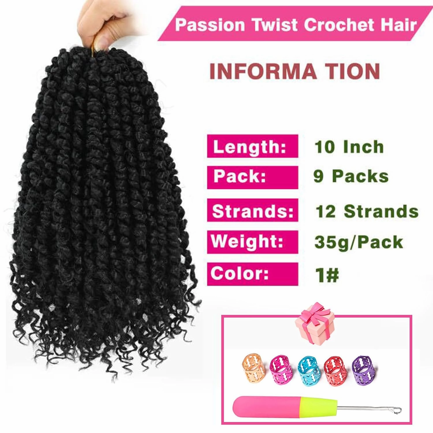 9 Packs Passion Twist Crochet Hair 10 Inch Pre-twisted Passion Twist Hair Pre Looped Crochet Passion Twist Hair Bohemian Short Passion Twist Crochet Braids Hair for Women Girls and Kids (10Inch,1#)