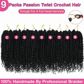 9 Packs Passion Twist Crochet Hair 10 Inch Pre-twisted Passion Twist Hair Pre Looped Crochet Passion Twist Hair Bohemian Short Passion Twist Crochet Braids Hair for Women Girls and Kids (10Inch,1#)
