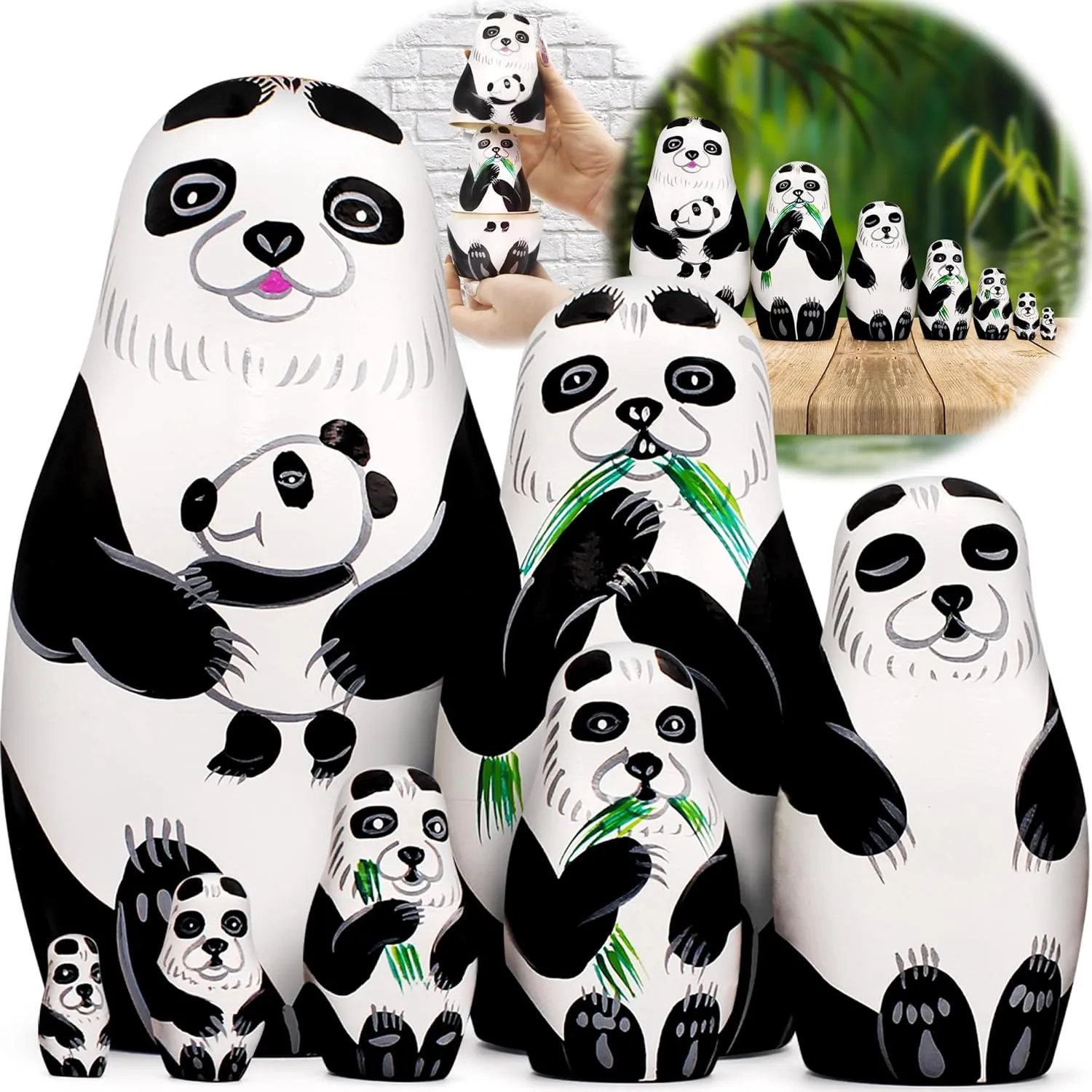 AEVVV Cute Nesting Dolls Panda Set 7 pcs - Panda Figurines - Nesting Panda Bears - Russian Stacking Dolls