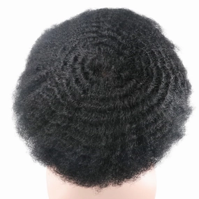 Afro Mens Toupee Wave Black Mans Wigs Male Hair Unit 8MM Kinky Weaves European Human Hair Pieces Replacemnt System 10x8 Skin PU Hair Prosthesis Units Patch Implant for Men #1 Jet Black