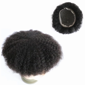 Afro Toupee for Men Male Wave Hair Unit Black Mans Wigs Curly Toupee 100% Human Hair African American HD Lace Wave Hairpiece 6MM Weave 360 Replacement Systems 8x10inch 1# Jet Black