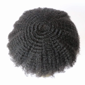 AfroToupee For Men African American Wigs 360 Wave Male Hair Unit 6MM weave Afro Mans Toupee Hairpiece Human Hair 8x10inch Replacement Invisible Pu Natural Looking African Curly1# System