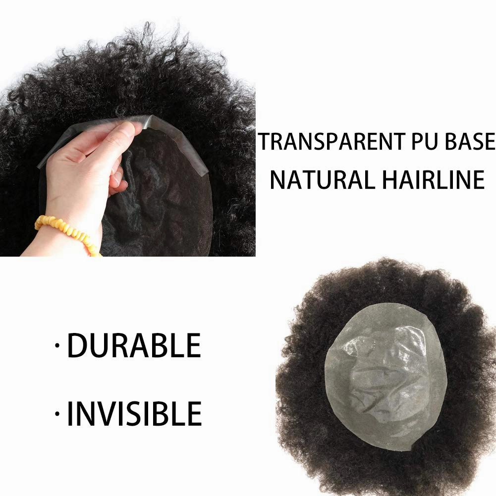 AfroToupee For Men African American Wigs 360 Wave Male Hair Unit 6MM weave Afro Mans Toupee Hairpiece Human Hair 8x10inch Replacement Invisible Pu Natural Looking African Curly1# System