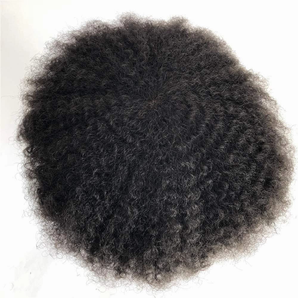AfroToupee For Men African American Wigs 360 Wave Male Hair Unit 6MM weave Afro Mans Toupee Hairpiece Human Hair 8x10inch Replacement Invisible Pu Natural Looking African Curly1# System