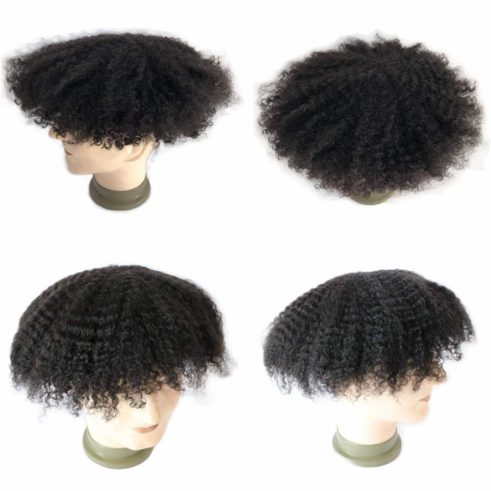AfroToupee For Men African American Wigs 360 Wave Male Hair Unit 6MM weave Afro Mans Toupee Hairpiece Human Hair 8x10inch Replacement Invisible Pu Natural Looking African Curly1# System
