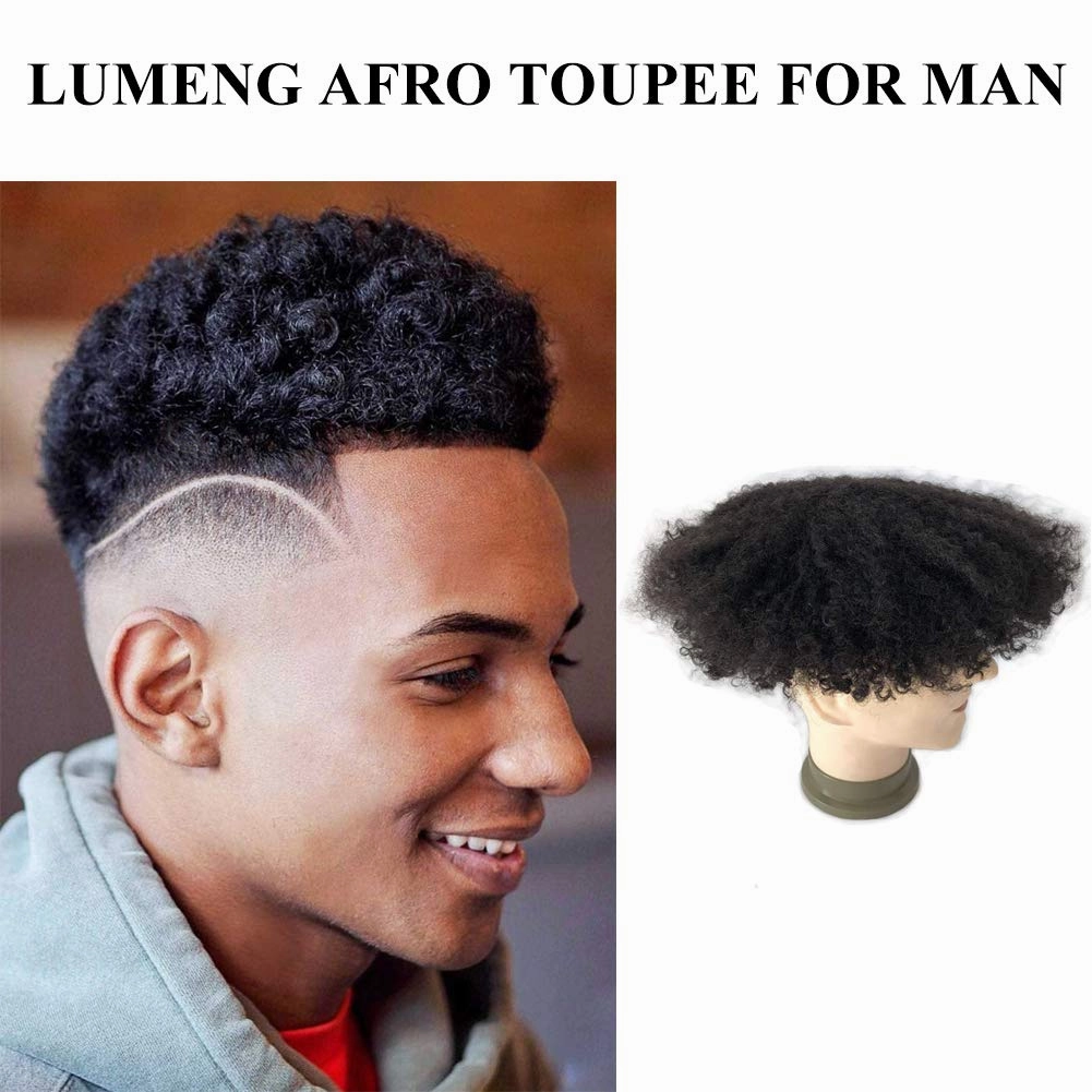 AfroToupee For Men African American Wigs 360 Wave Male Hair Unit 6MM weave Afro Mans Toupee Hairpiece Human Hair 8x10inch Replacement Invisible Pu Natural Looking African Curly1# System